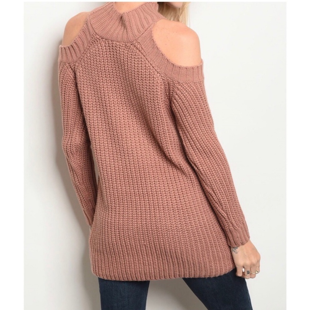 💗 Last 1! Mauve Cold Shoulder Chunky Knit Sweater - Picture 4 of 8